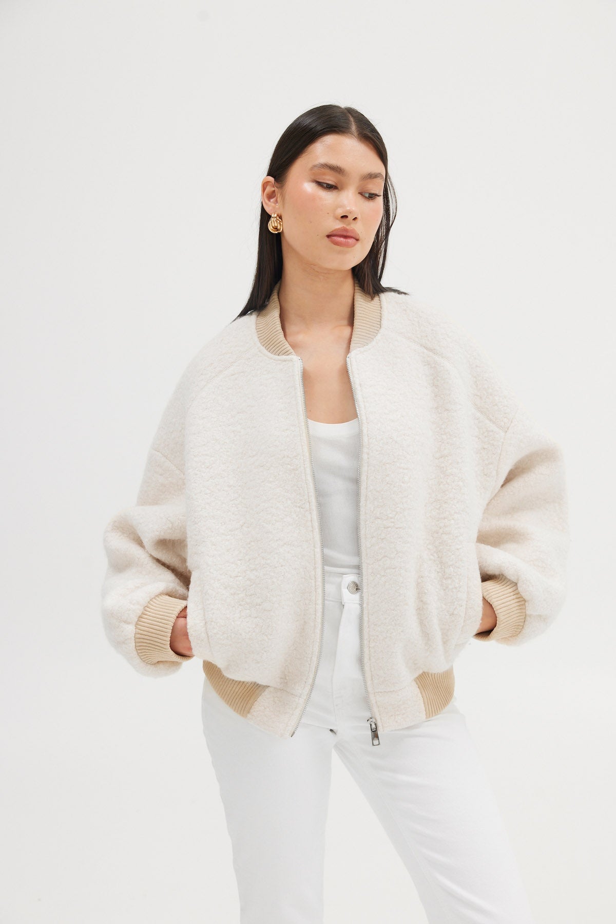 Alanna Boucle Bomber - Oatmeal JACKET Bubish Luxe