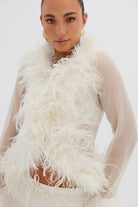 Gigi Sheer Feather Blouse - Cherry TOP Bubish Luxe