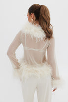 Gigi Sheer Feather Blouse - Cherry TOP Bubish Luxe