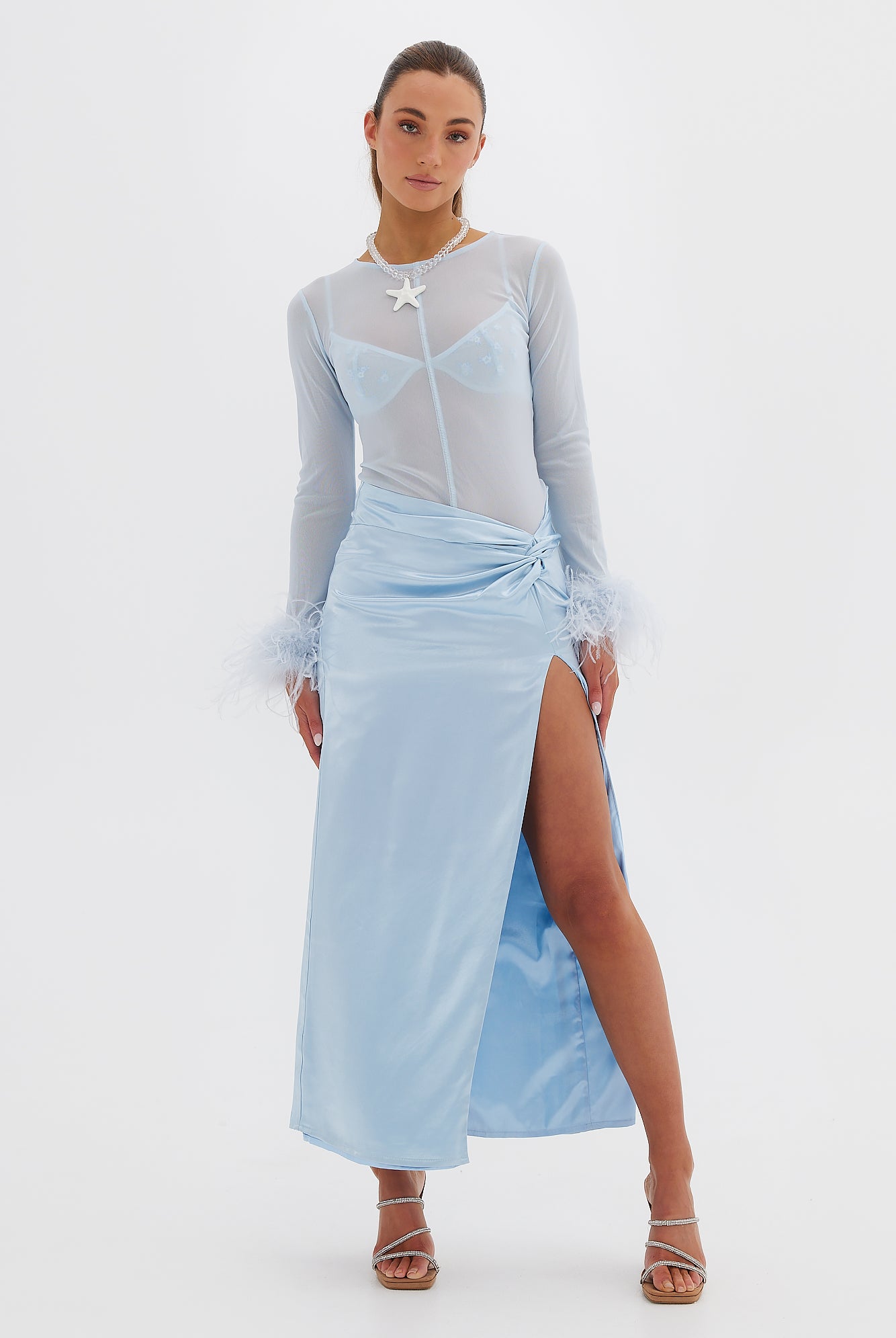Iris Satin Silk Skirt - Blue SKIRT Bubish Luxe