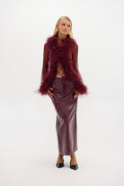 Gigi Sheer Feather Blouse - Cherry TOP Bubish Luxe