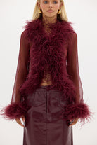Gigi Sheer Feather Blouse - Cherry TOP Bubish Luxe