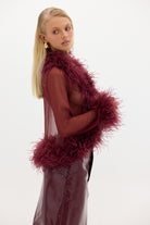 Gigi Sheer Feather Blouse - Cherry TOP Bubish Luxe