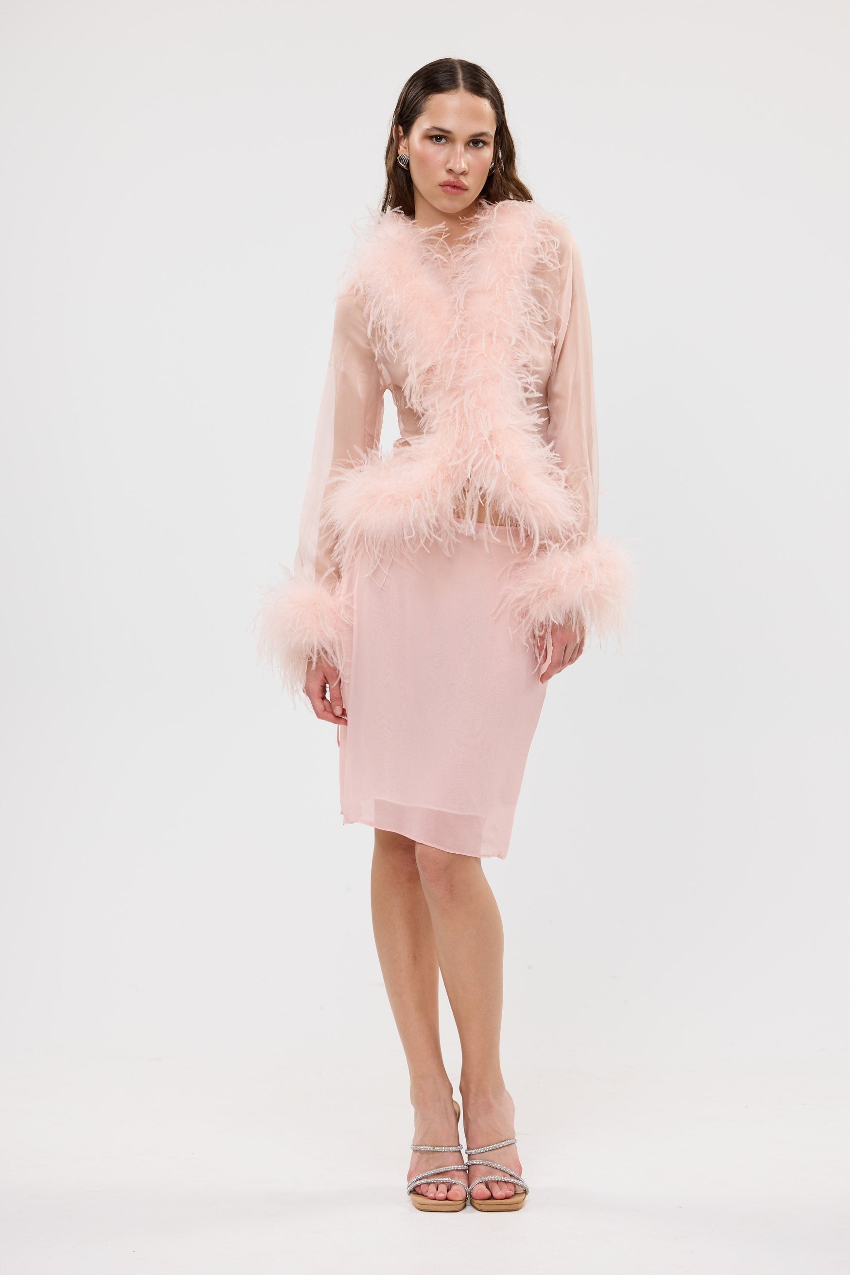 Gigi Sheer Feather Blouse Blush FEATHER TOP bubish