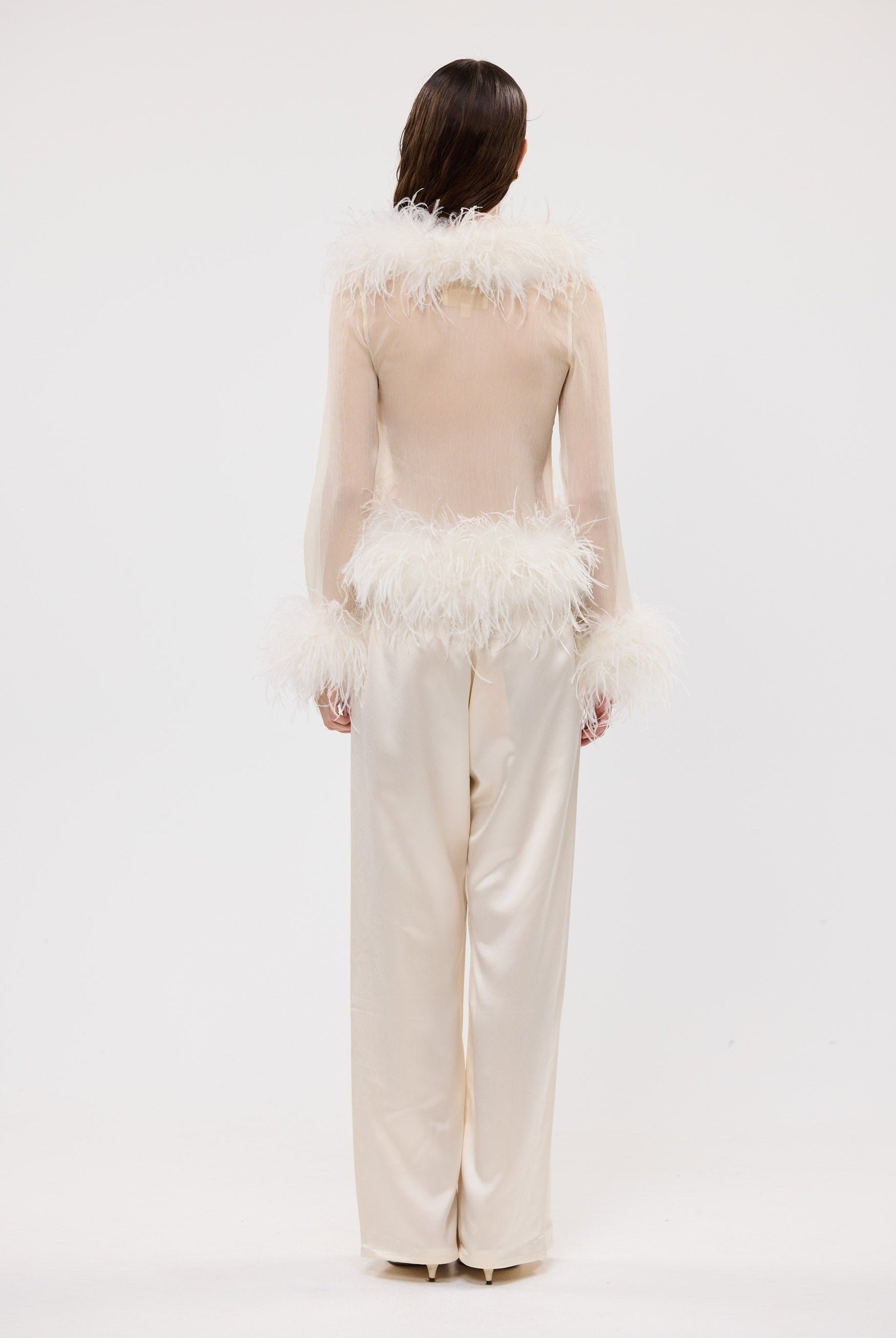 Gigi Sheer Feather Blouse Ivory FEATHER TOP bubish