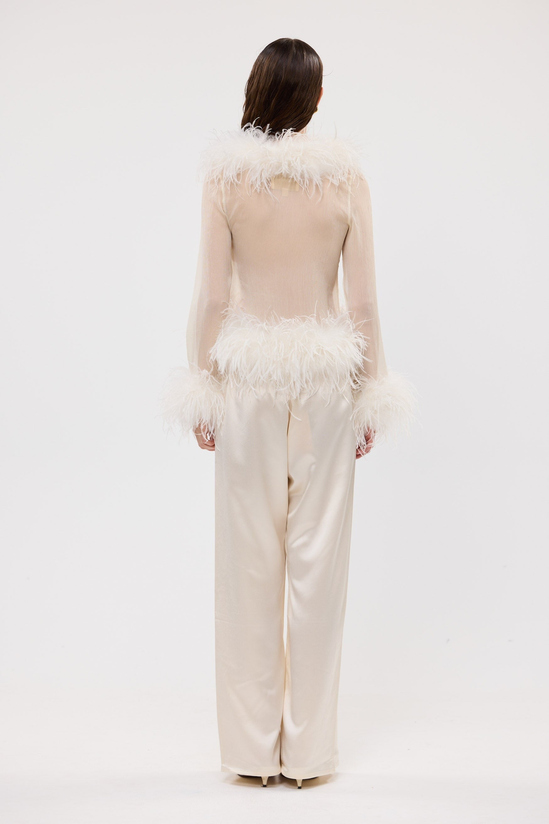 Gigi Sheer Feather Blouse Ivory FEATHER TOP bubish