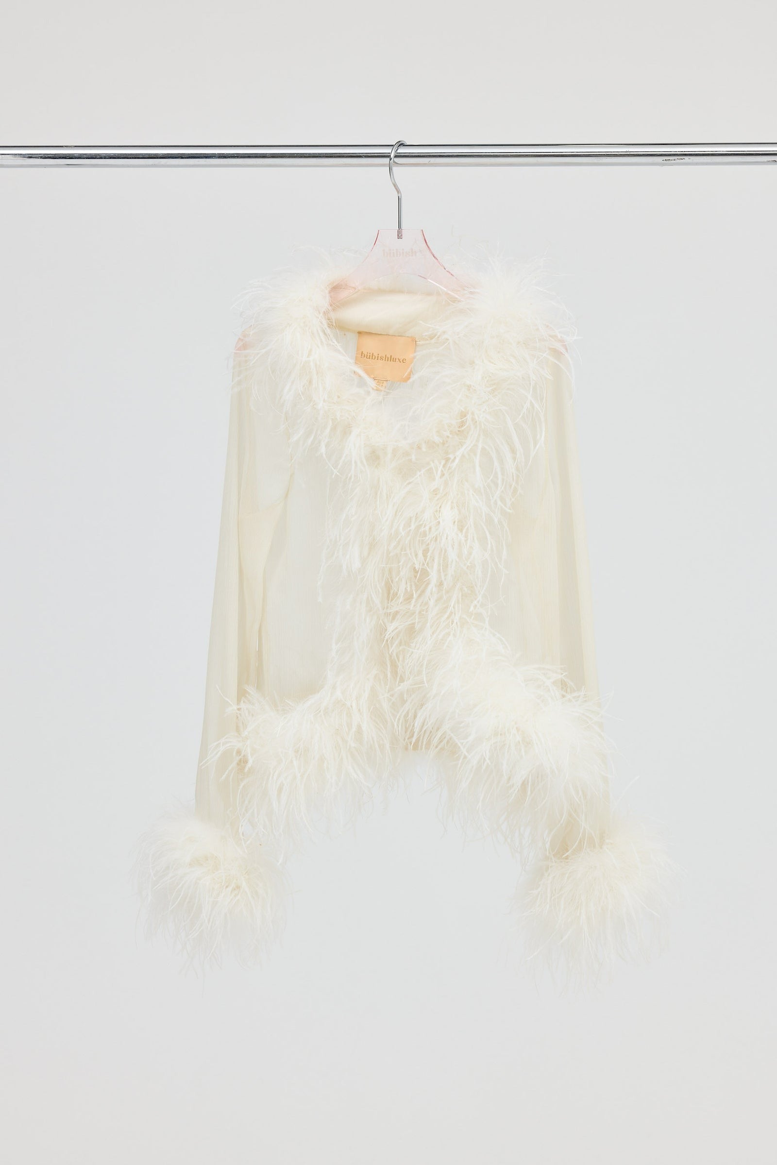 Gigi Sheer Feather Blouse Ivory FEATHER TOP bubish