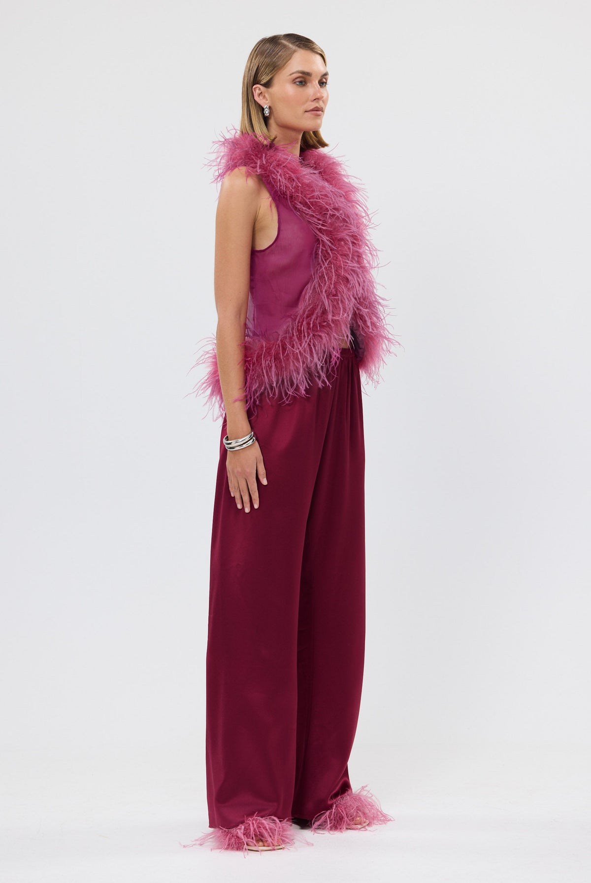 bubish Gigi Sheer Feather Vest Raspberry FEATHER TOP