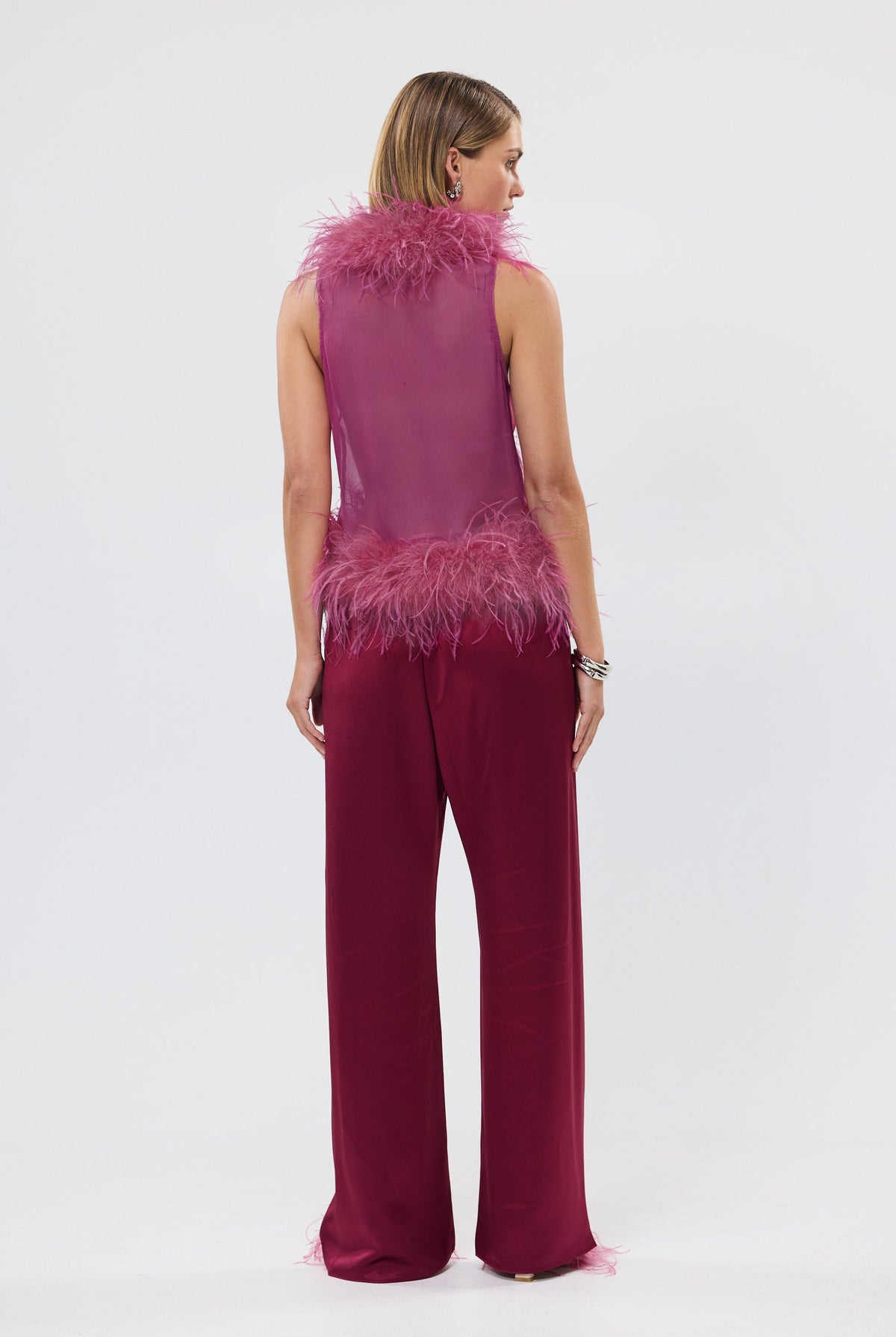 bubish Gigi Sheer Feather Vest Raspberry FEATHER TOP