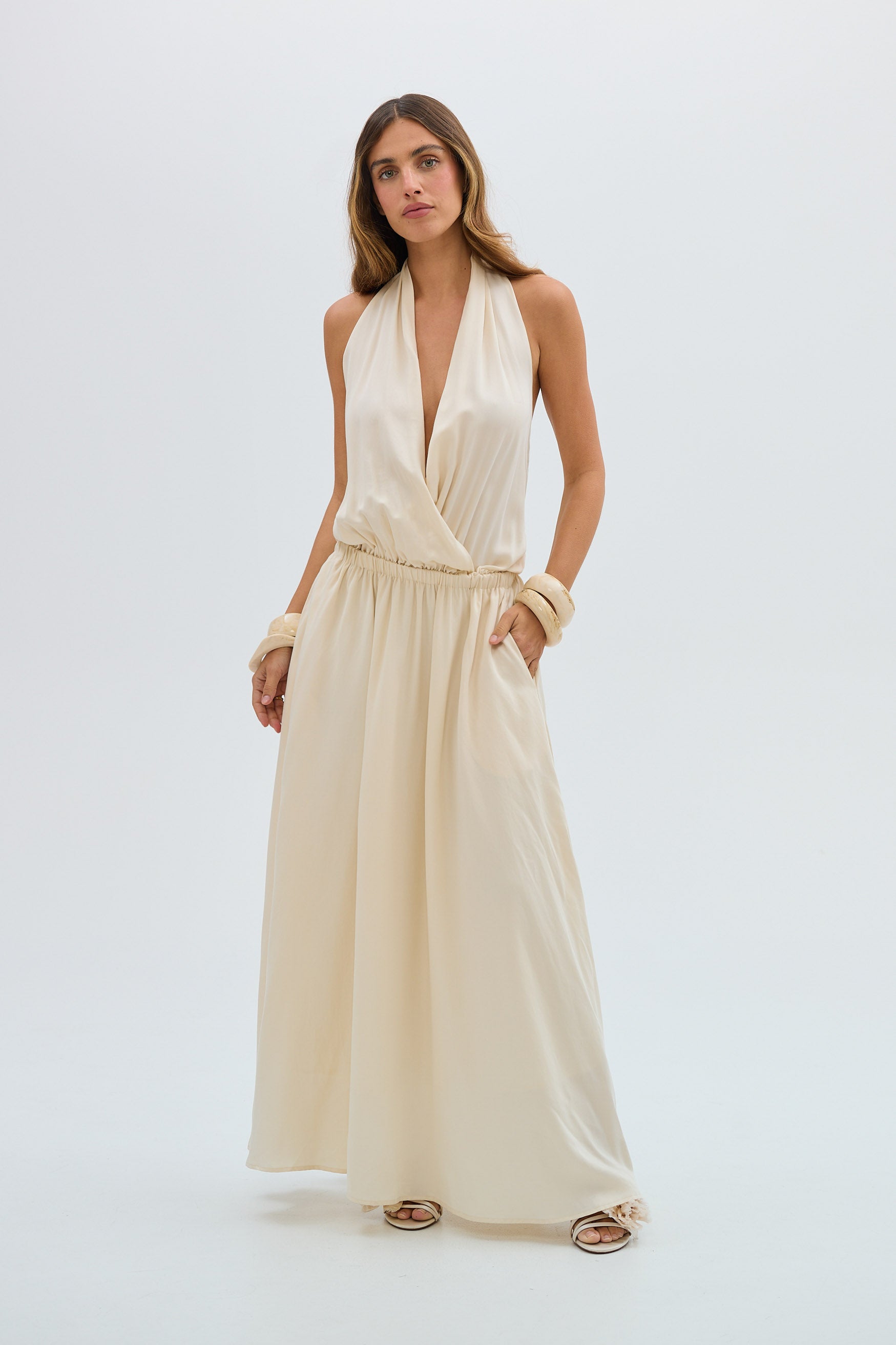 bubish Grecian Maxi Dress Ivory DRESS