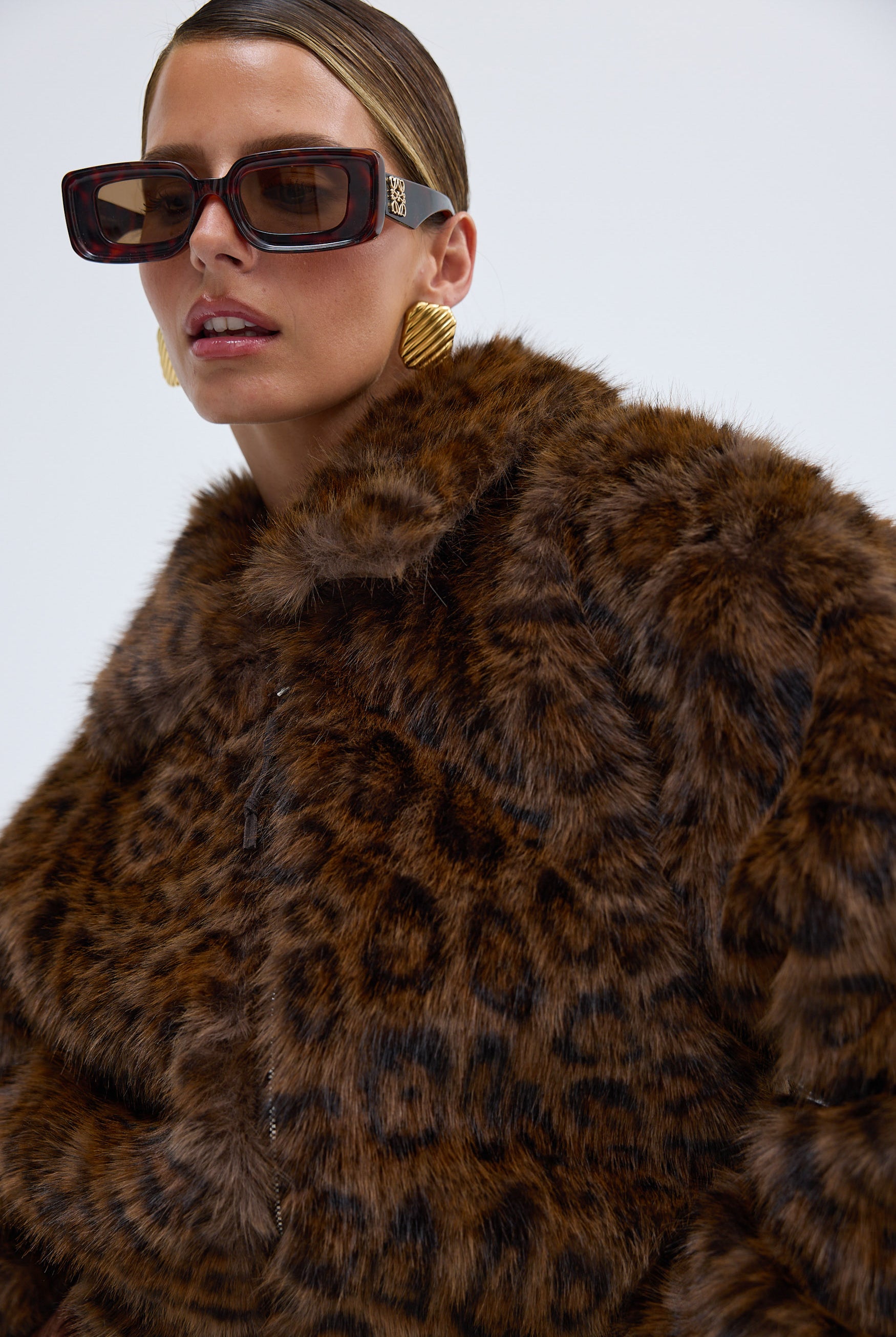 bubish Hailey Faux Fur Bomber Jacket Leopard FAUX FUR JACKET