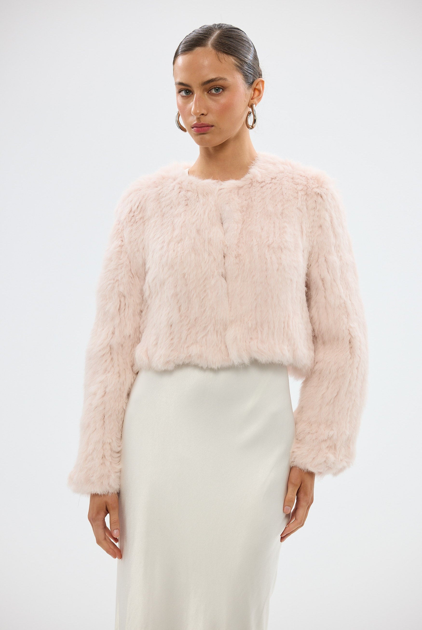 bubish Lola Crop Jacket - Baby Pink FUR JACKETS