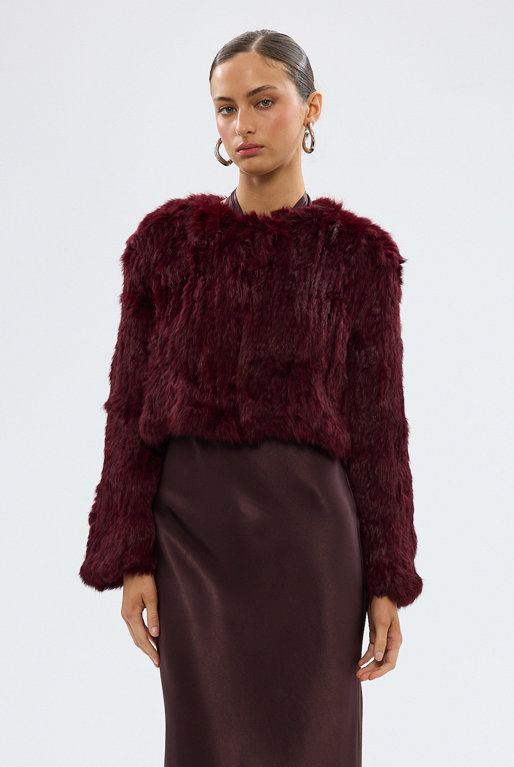 bubish Lola Crop Jacket Wine FUR JACKET