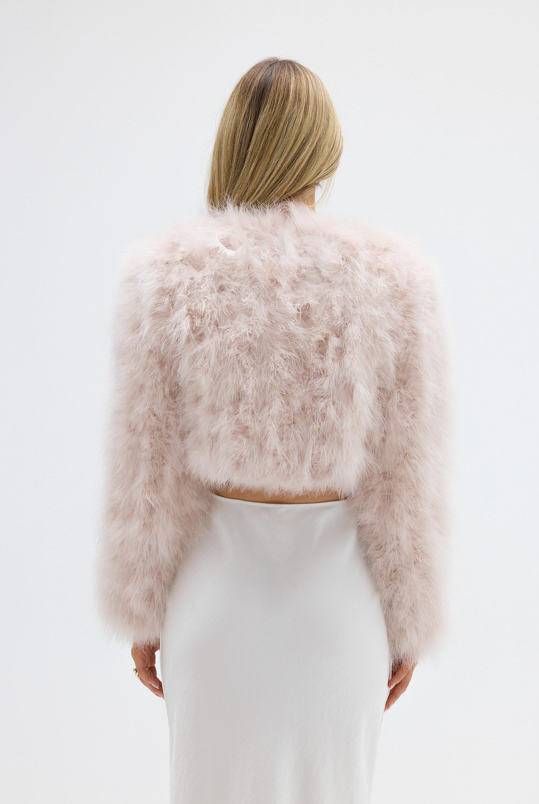 bubish Manhattan Crop Feather Jacket Baby Pink JACKET