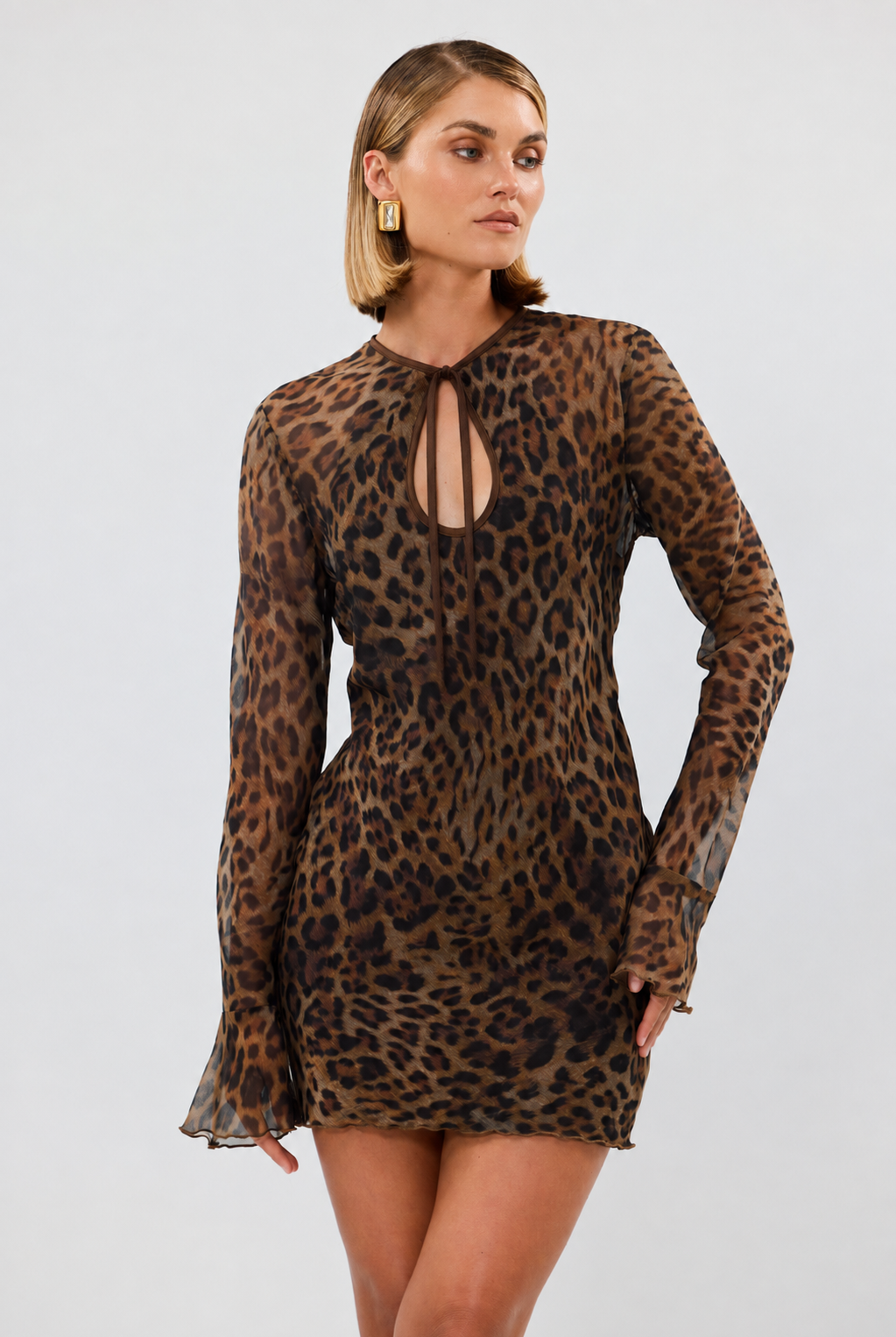 bubish Marina Long Sleeve Mini Dress Leopard PARTY DRESS