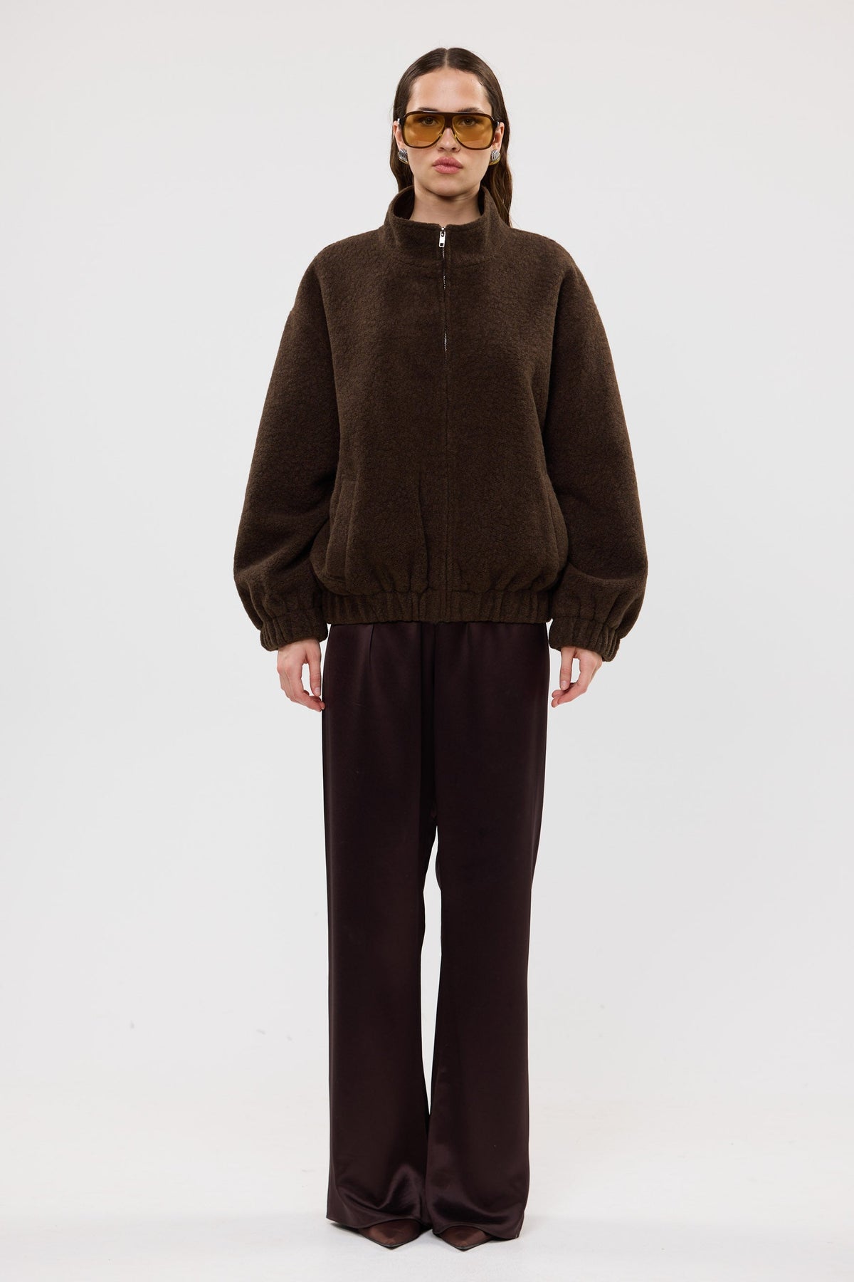 bubish Mason Boucle Bomber Jacket Chocolate BOUCLE BOMBER JACKET