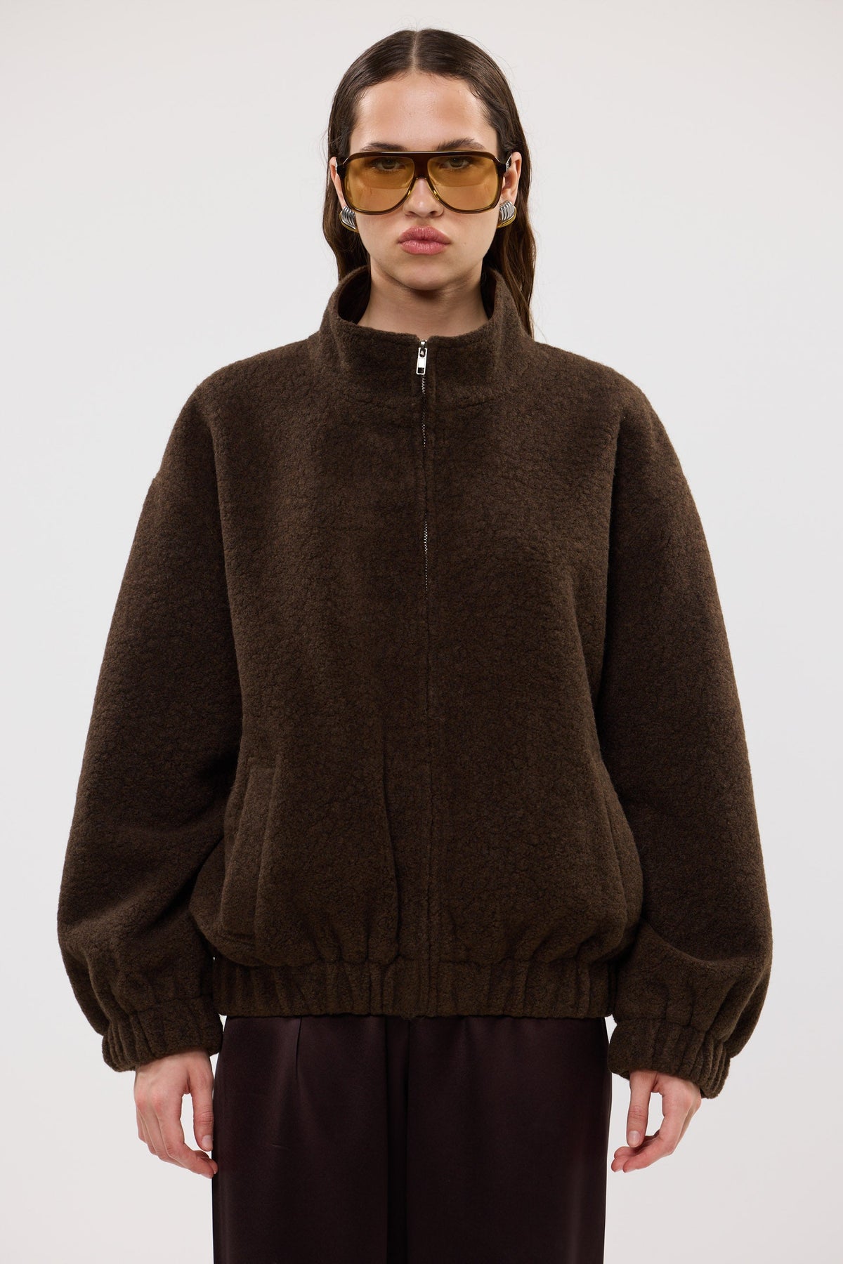 bubish Mason Boucle Bomber Jacket Chocolate BOUCLE BOMBER JACKET
