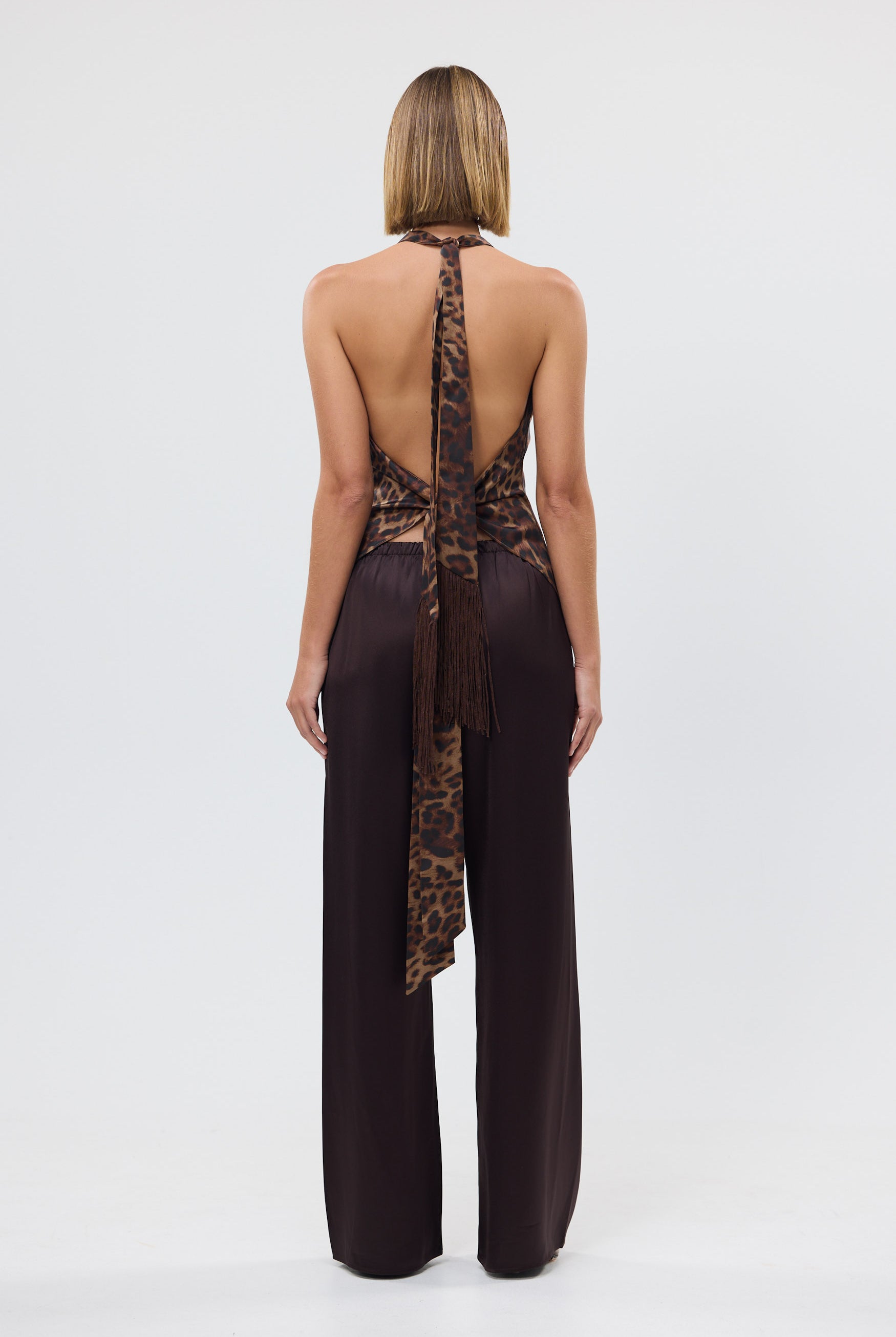 bubish Paige Cowl Neck Tassel Top Leopard PARTY TOP