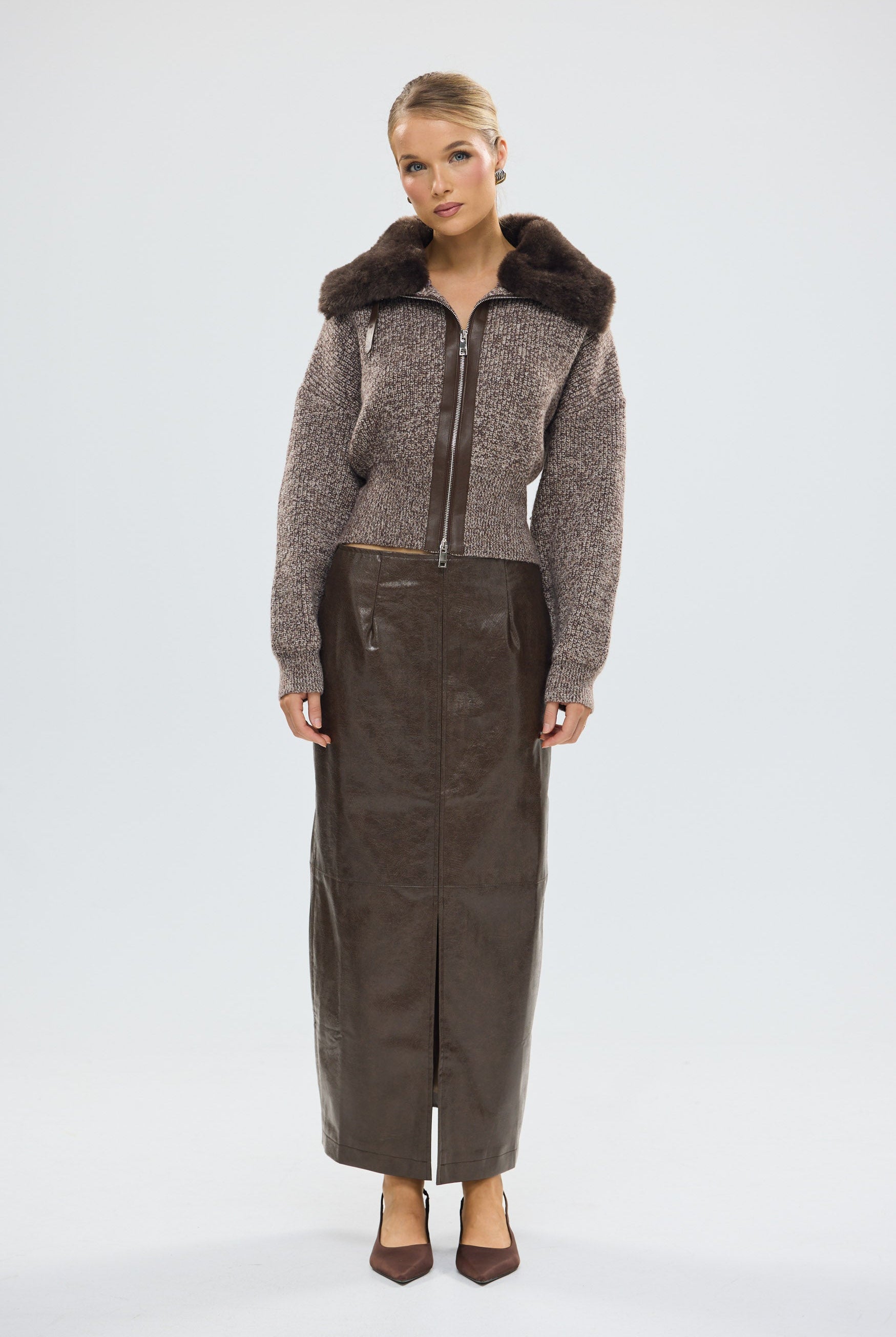 bubish Raye Maxi Skirt Chocolate FAUX LEATHER MAXI SKIRT