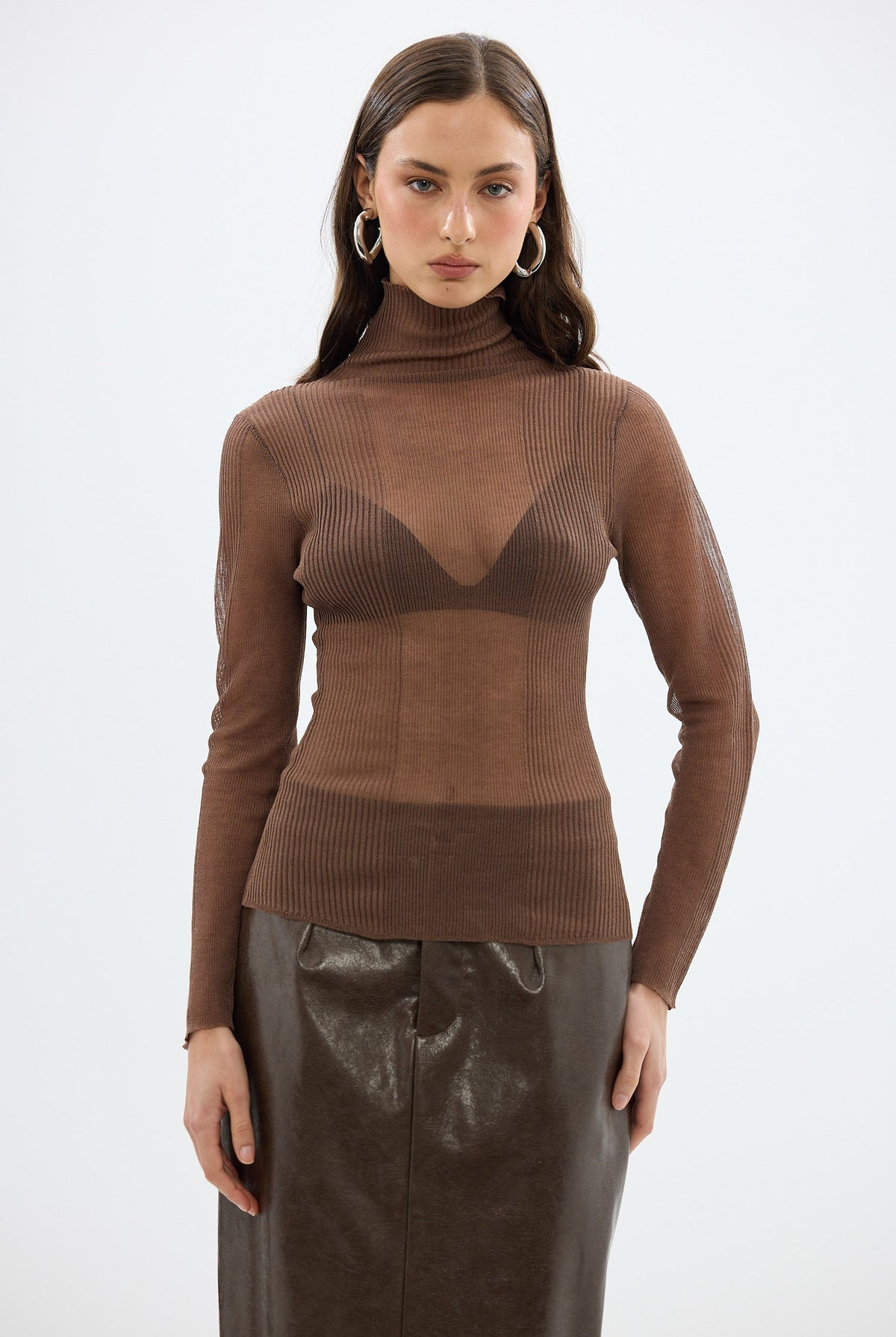 bubish Riley Sheer Long Sleeve Top Chocolate SHEER LONG SLEEVE TOP