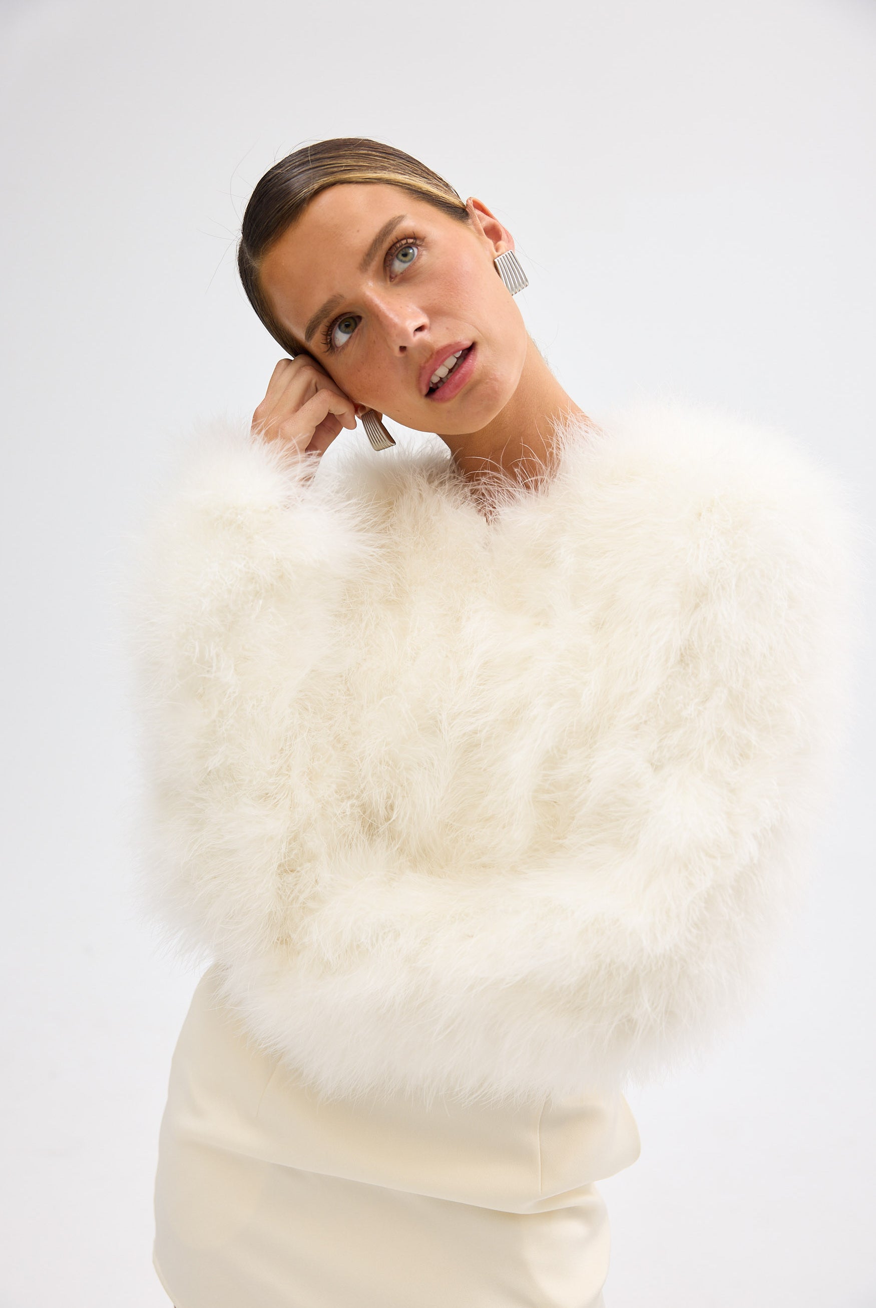 bubish Manhattan Crop Feather Jacket Ivory JACKET