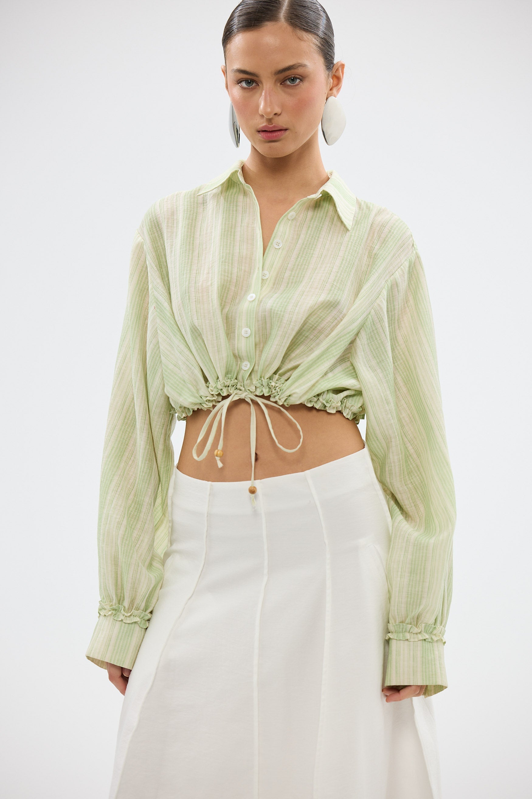 bubish Estelle Cropped Shirt - Green Stripe CROPPED SHIRT