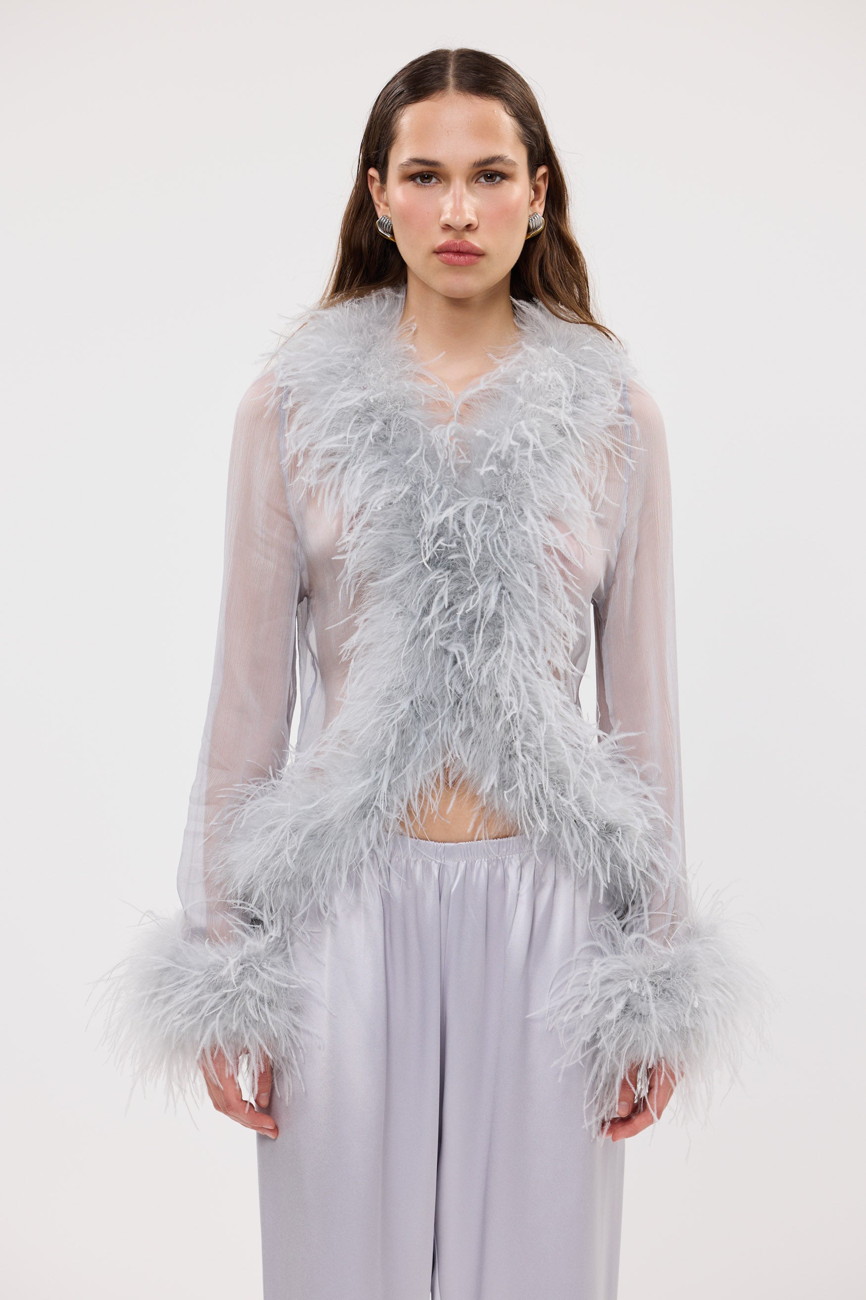bubish Gigi Sheer Feather Blouse - Periwinkle TOPS