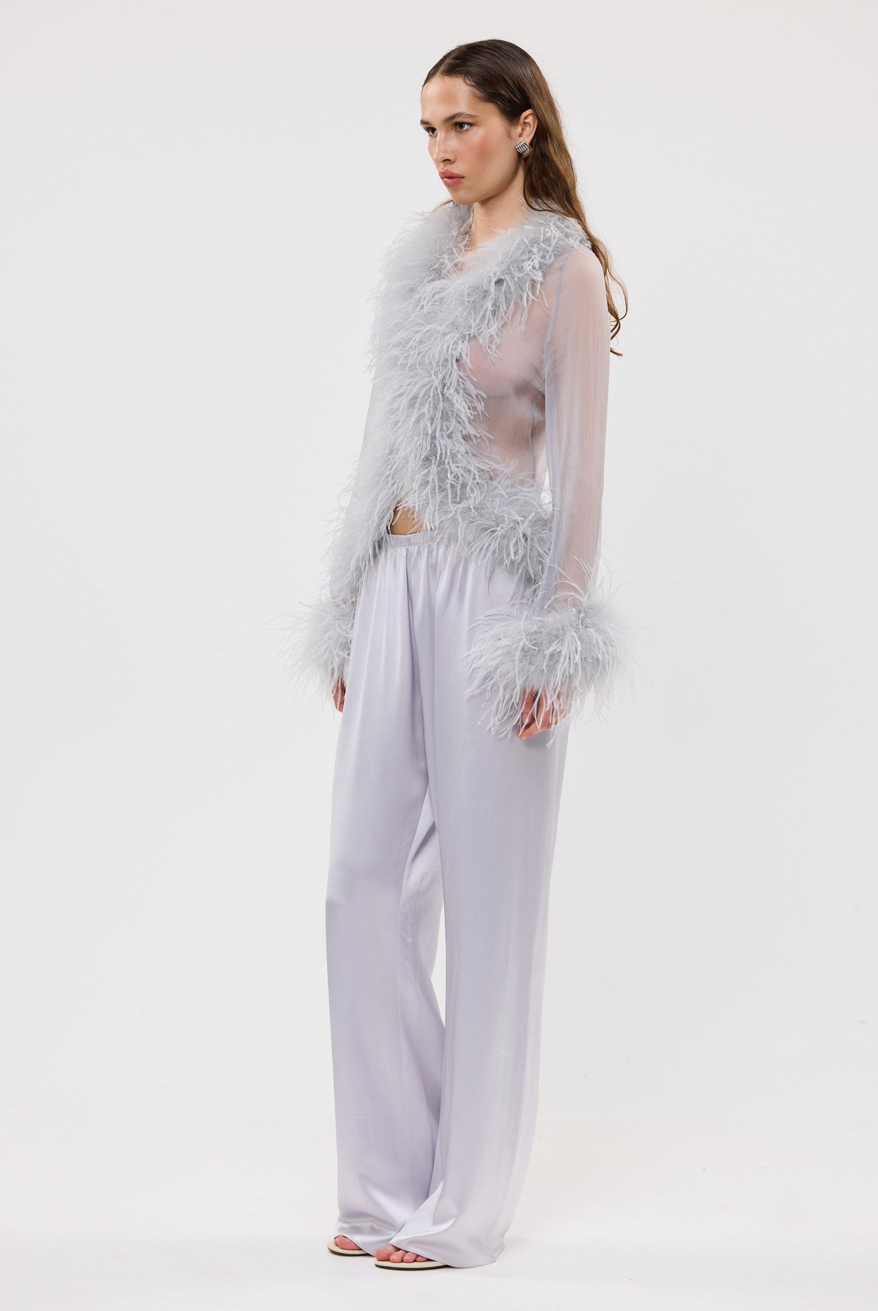 bubish Gigi Sheer Feather Blouse - Periwinkle TOPS