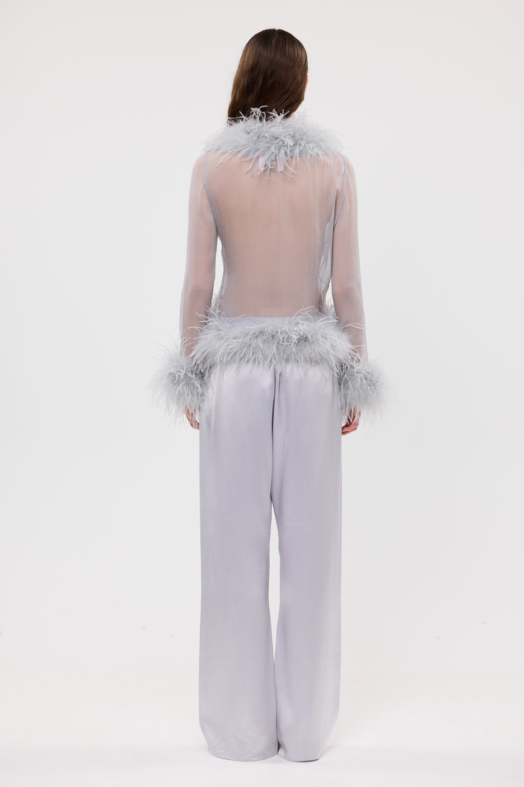 bubish Gigi Sheer Feather Blouse - Periwinkle TOPS