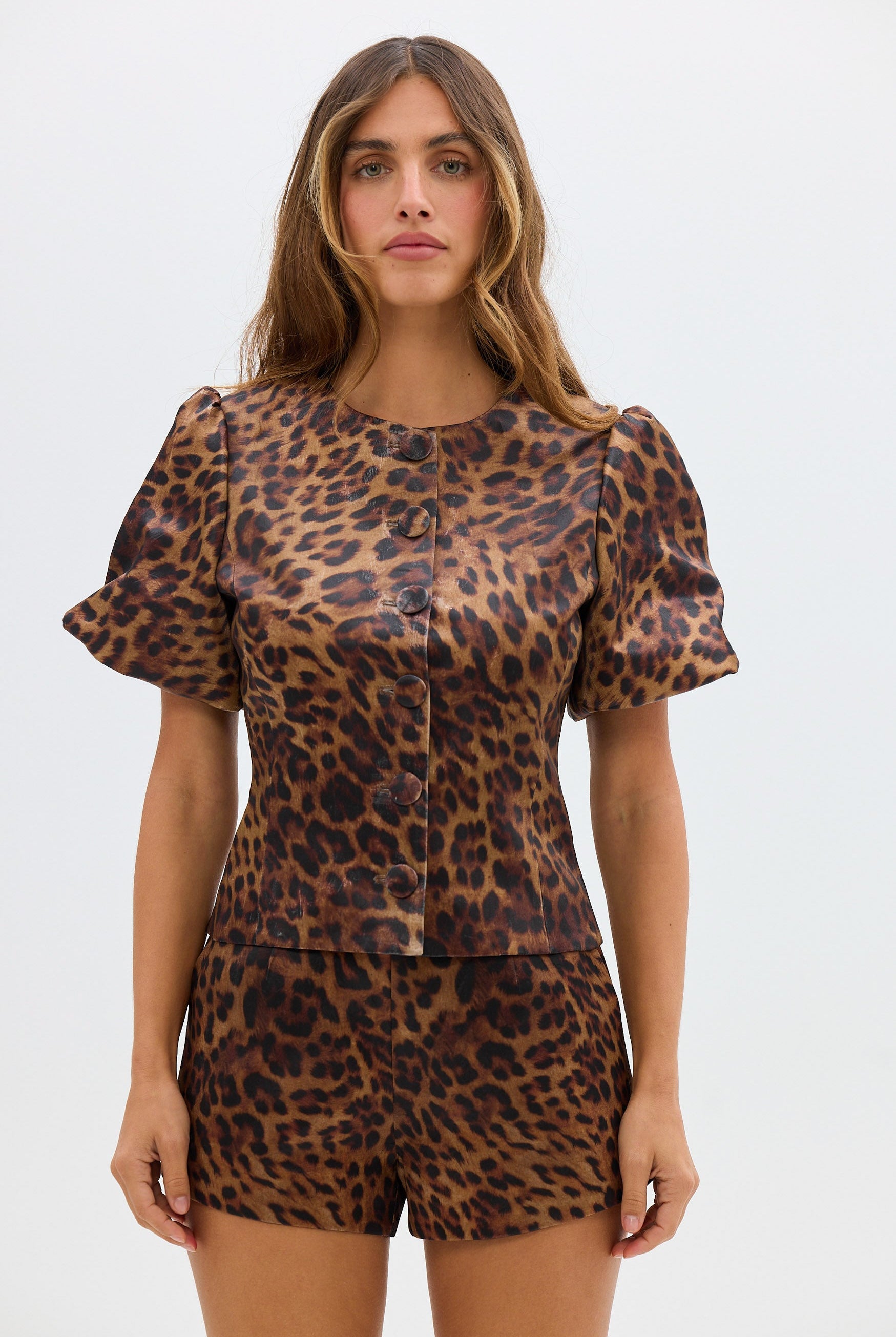 bubish Poppy Bubble Sleeve Blouse - Leopard TOPS