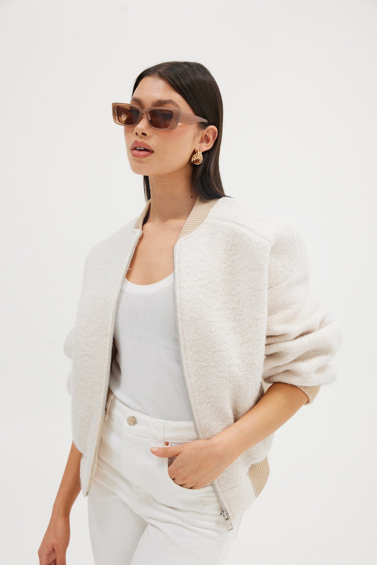 Alanna Boucle Bomber - Oatmeal JACKET Bubish Luxe