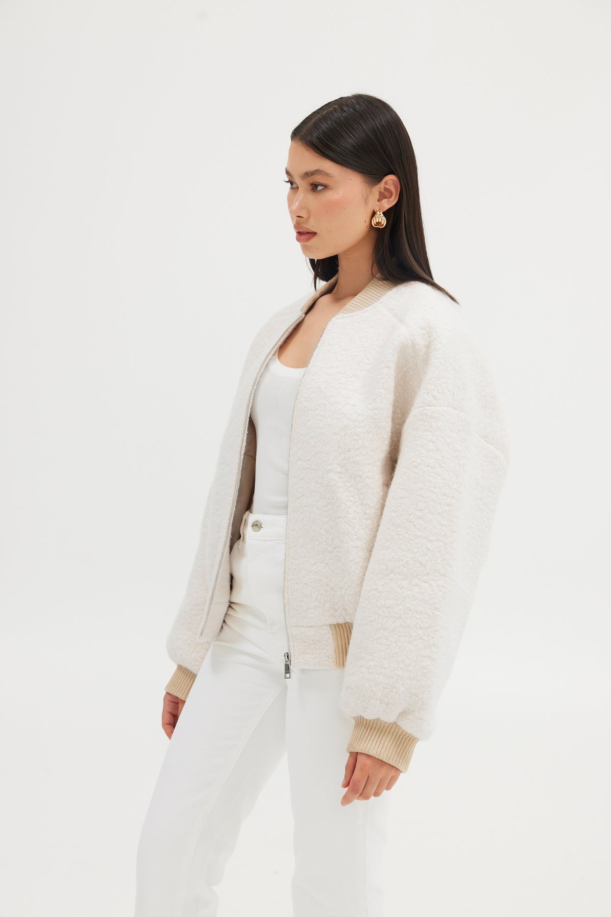 Alanna Boucle Bomber - Oatmeal JACKET Bubish Luxe