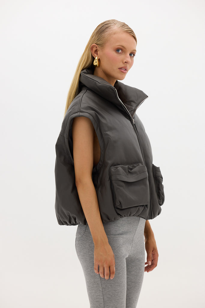 Brooklyn Leather Jacket Vest - Dark Grey JACKET Bubish Luxe