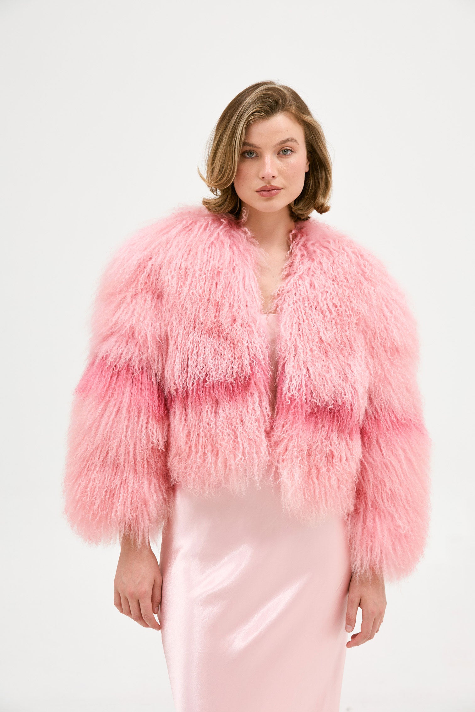 Georgina Jacket - Rosewater/Flamingo Pink | FUR JACKETS | bubish
