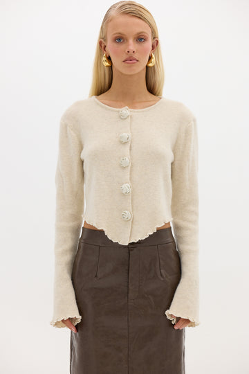 Rosette Knit Cardigan - Oatmeal KNIT CARDIGAN Bubish Luxe