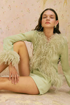 Gigi Sheer Feather Blouse - Pistachio TOP Bubish Luxe