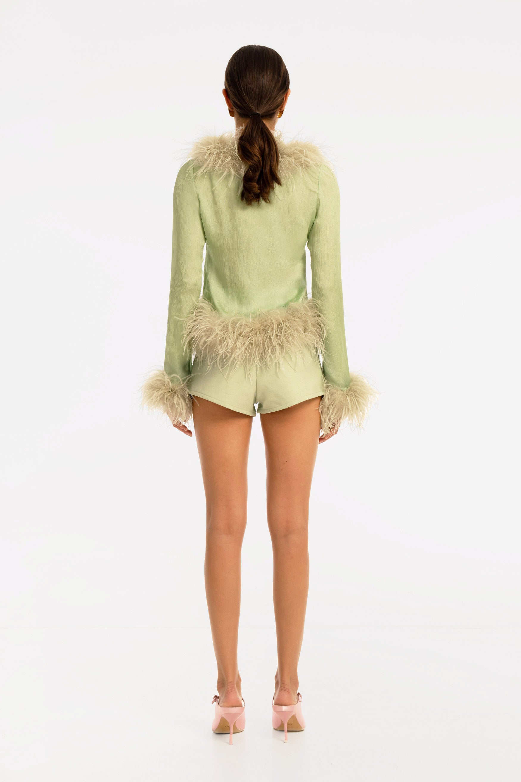 THE GREAT DRESSING ショートビスチェ Gigi Sheer Feather Blouse - Pistachio | FEATHER TOPS