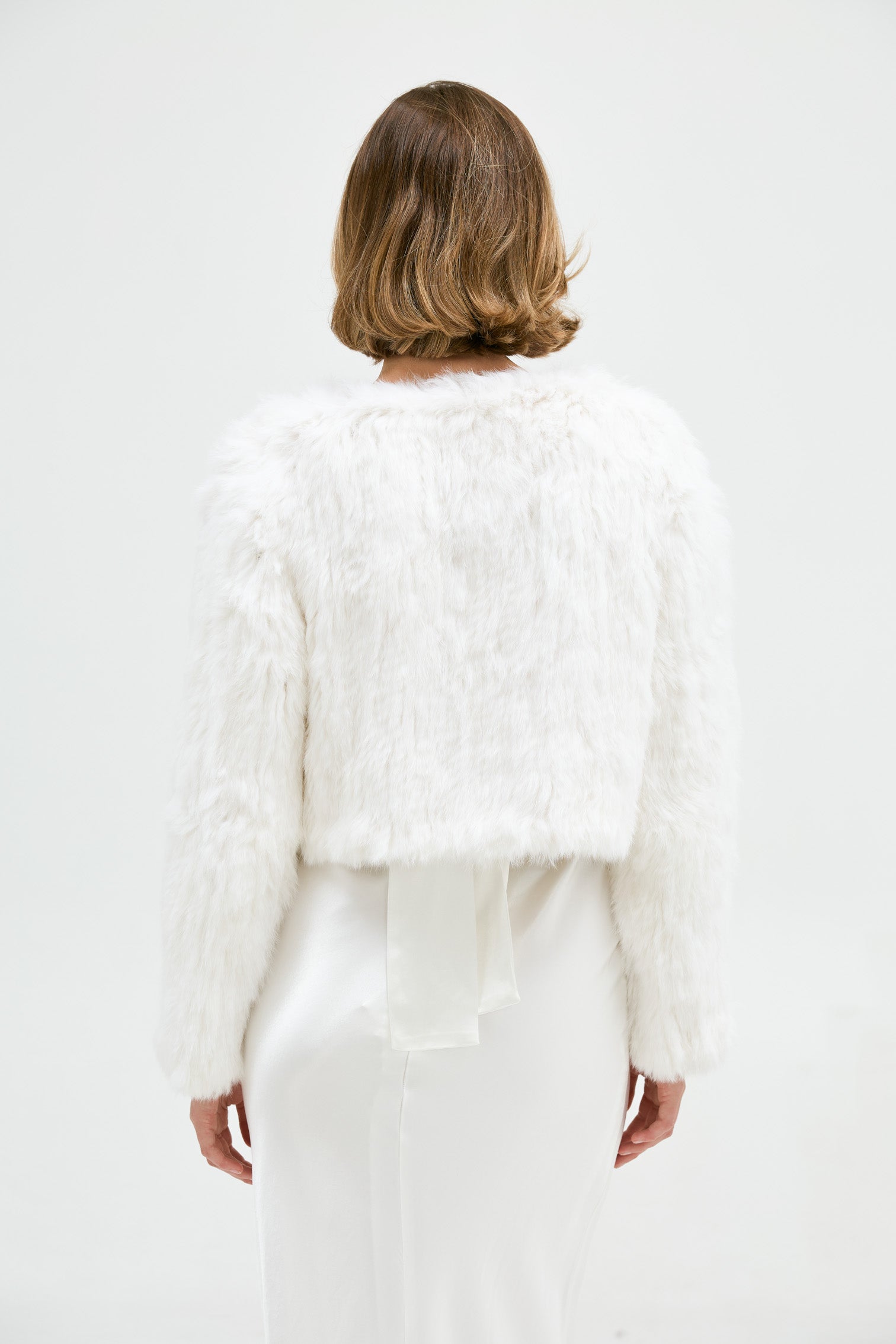 Lola Crop Rabbit Fur Jacket - White | FUR JACKETS | bubish