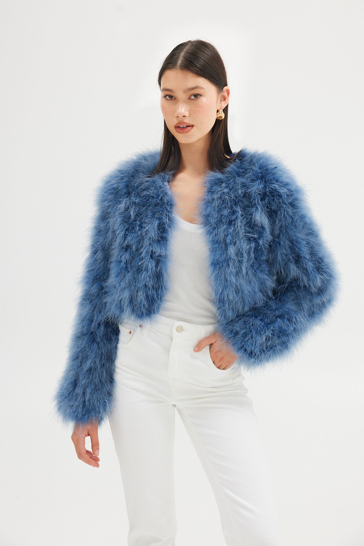 Manhattan Crop Feather Jacket - Denim | FEATHER JACKETS