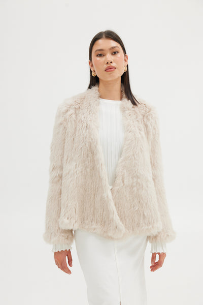 Valencia Rabbit Fur Jacket - Stone | FUR JACKETS | bubish – Bubish