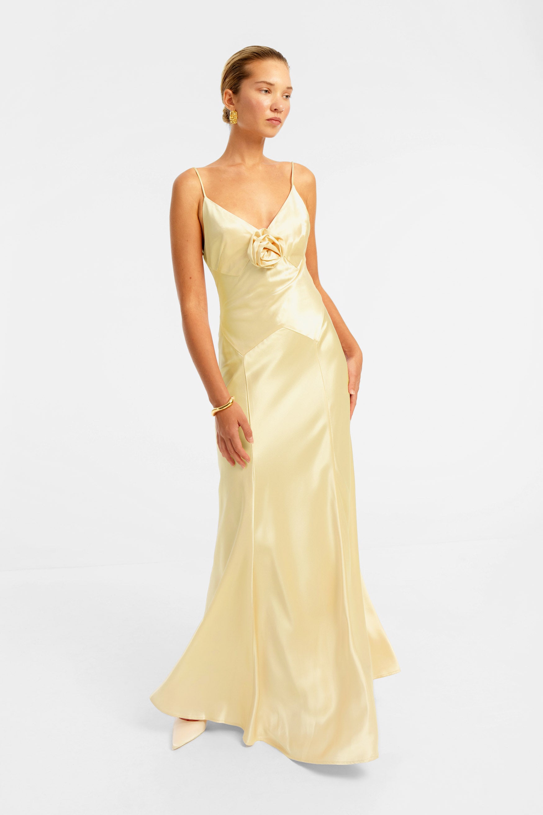 Savannah Rosette Gown - Yellow DRESS Bubish Luxe