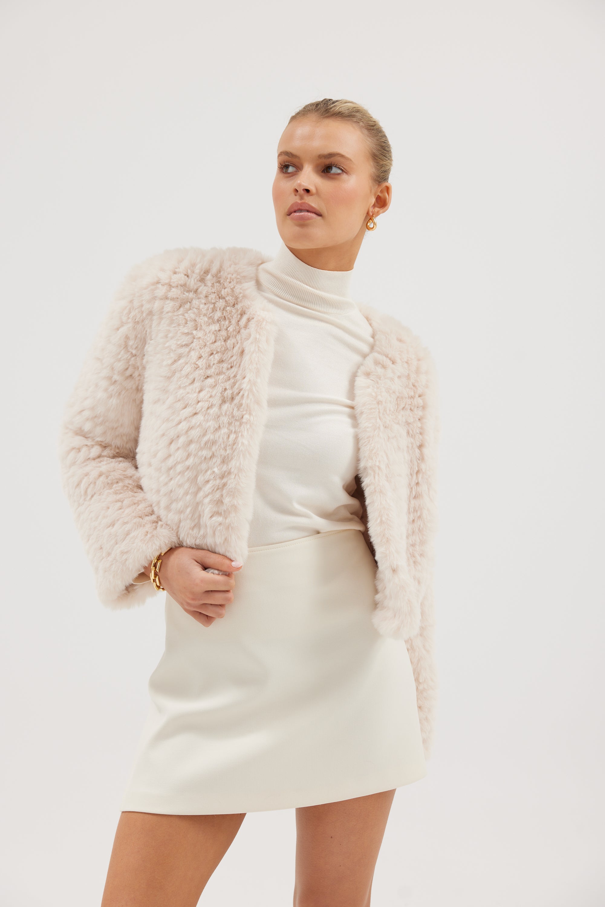 bubish Lola Crop Faux Fur Jacket Oatmeal JACKET
