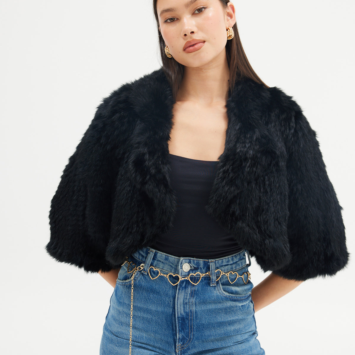 Susie Rabbit Fur Bolero - Black | FUR JACKETS & BOLEROS | bubish ...