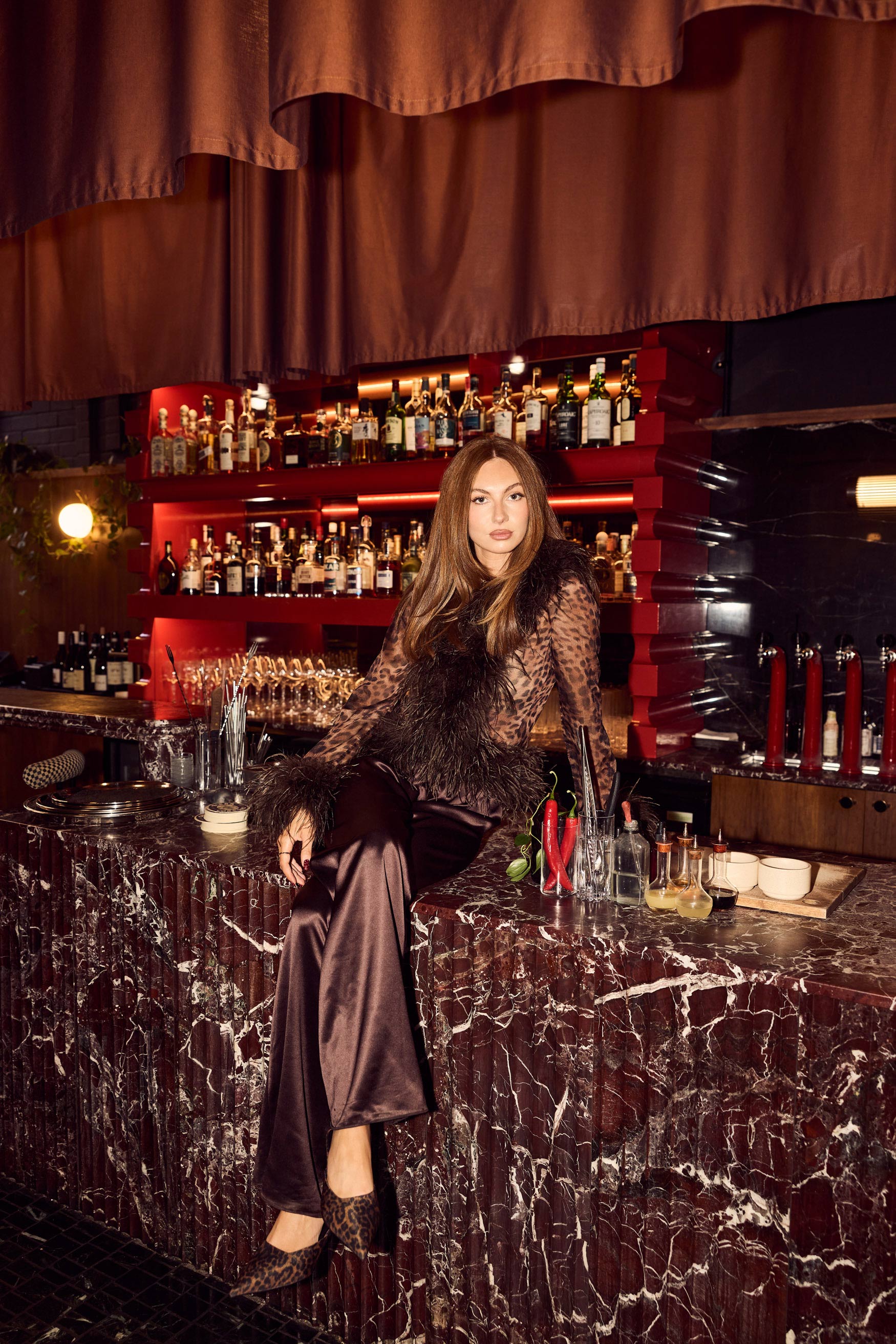 bubish Gigi Sheer Feather Blouse Leopard FEATHER TOP