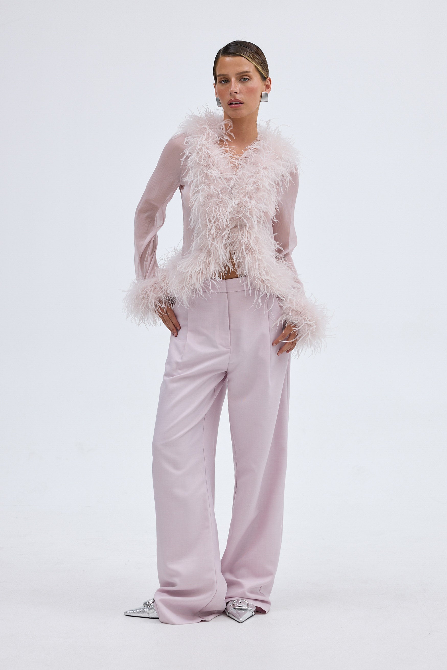 bubish Gigi Sheer Feather Blouse Lilac TOP