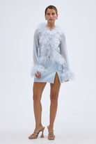 Bubish Gigi Sheer Feather Blouse Pale Blue TOP
