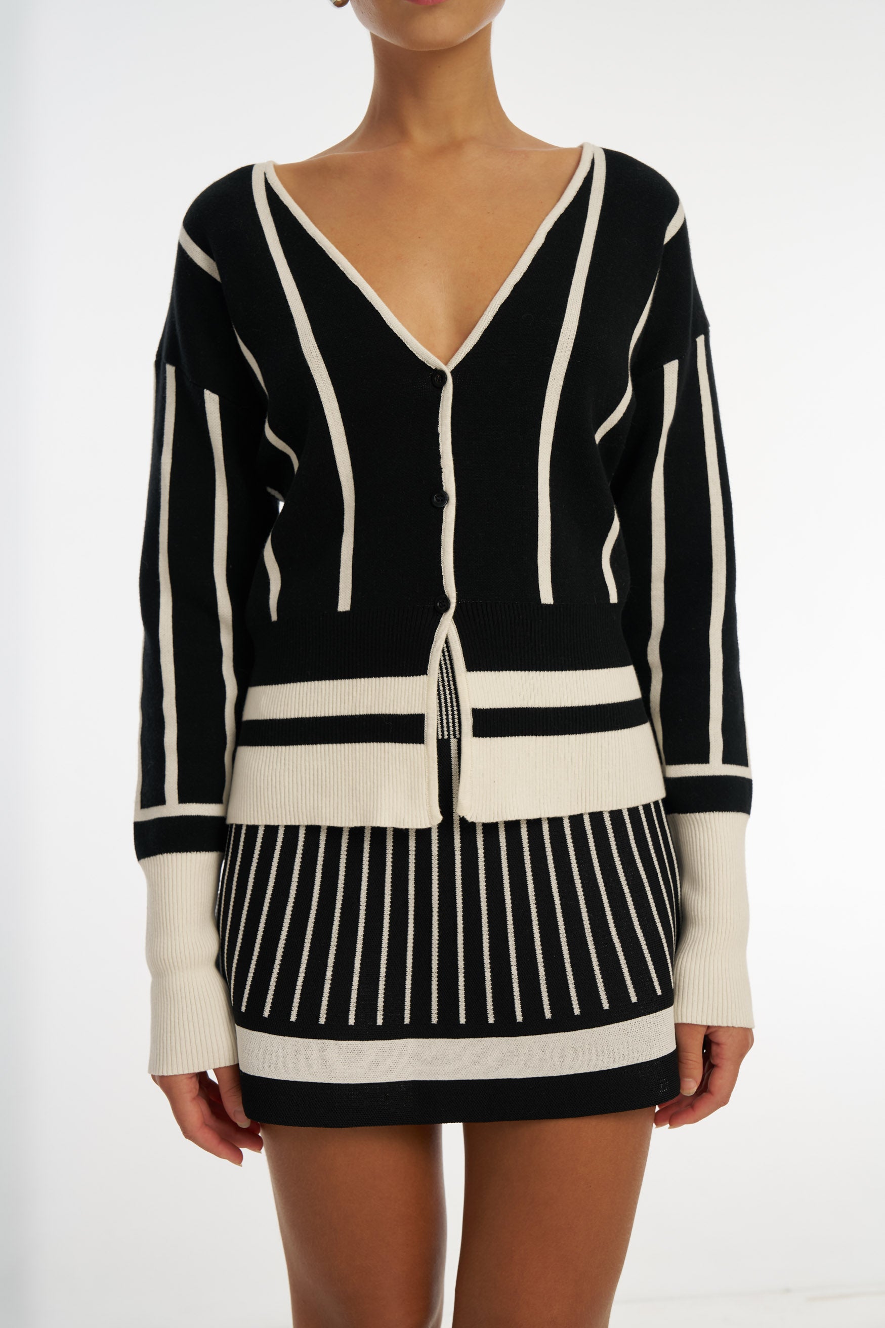 bubish Simone Knit Cardigan Black/White TOP