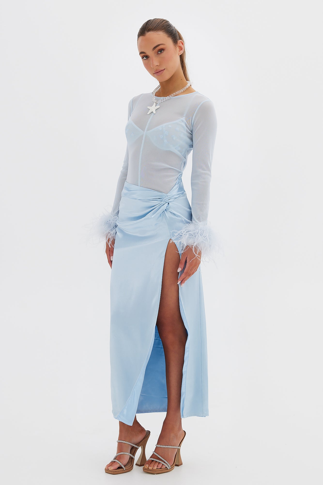 Iris Satin Silk Skirt - Blue SKIRT Bubish Luxe