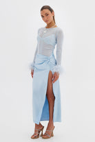 Iris Satin Silk Skirt - Blue SKIRT Bubish Luxe