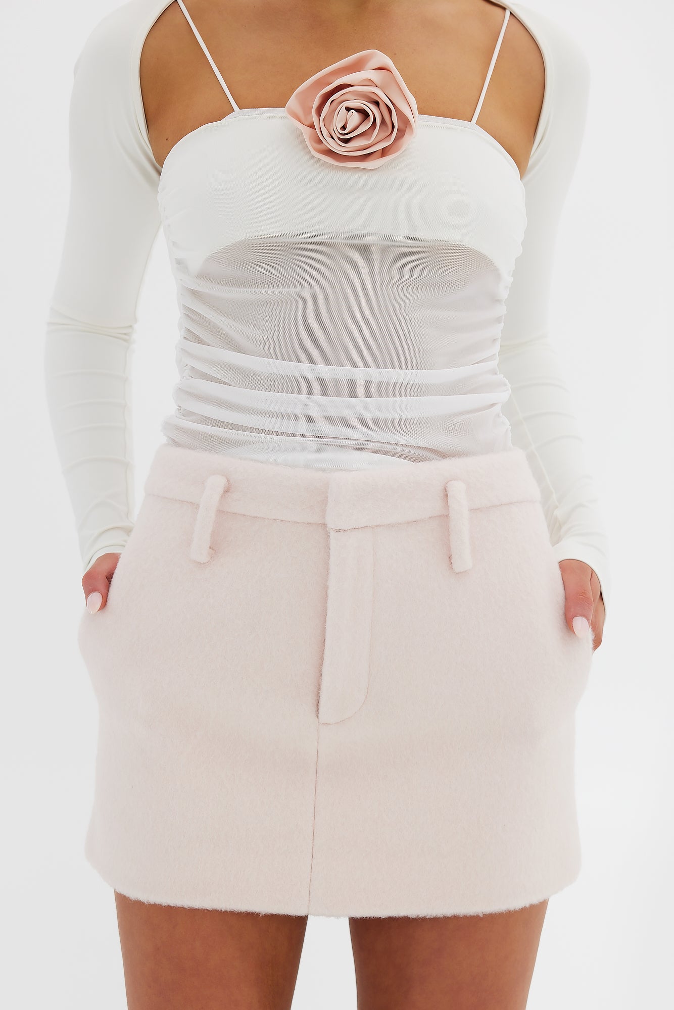 Harper Wool Mini Skirt - Blush Pink SKIRT Bubish Luxe